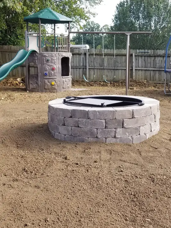 Completed firepit and hardscape area